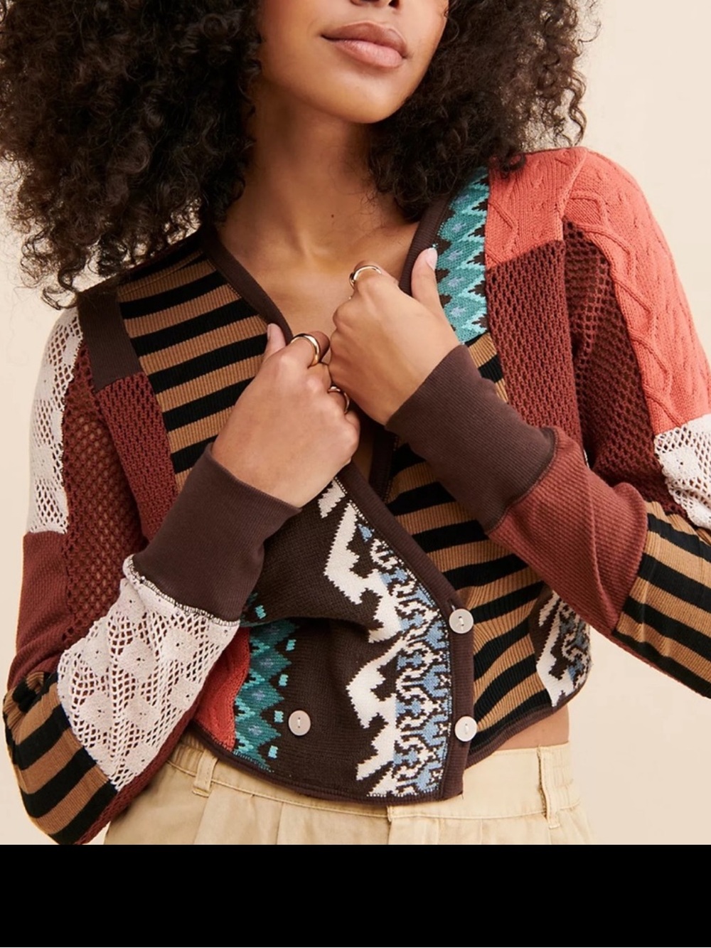 FREE PEOPLE PIECES OF ME LONG SLEEVE WRAP STYLE PATCHWORK TOP XS S